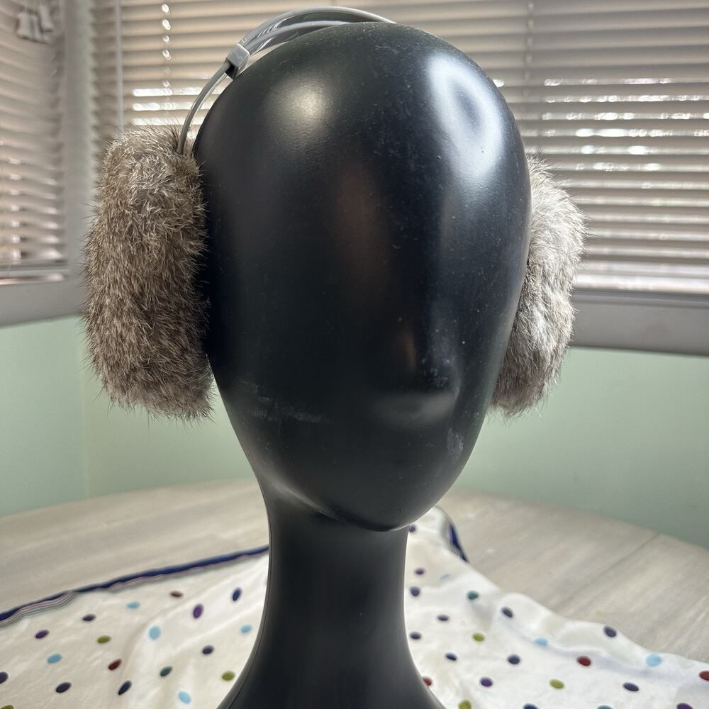Vntg Women’s Gray Solid Rabbit Fur Earmuffs Adjustable One Size Winter Casual